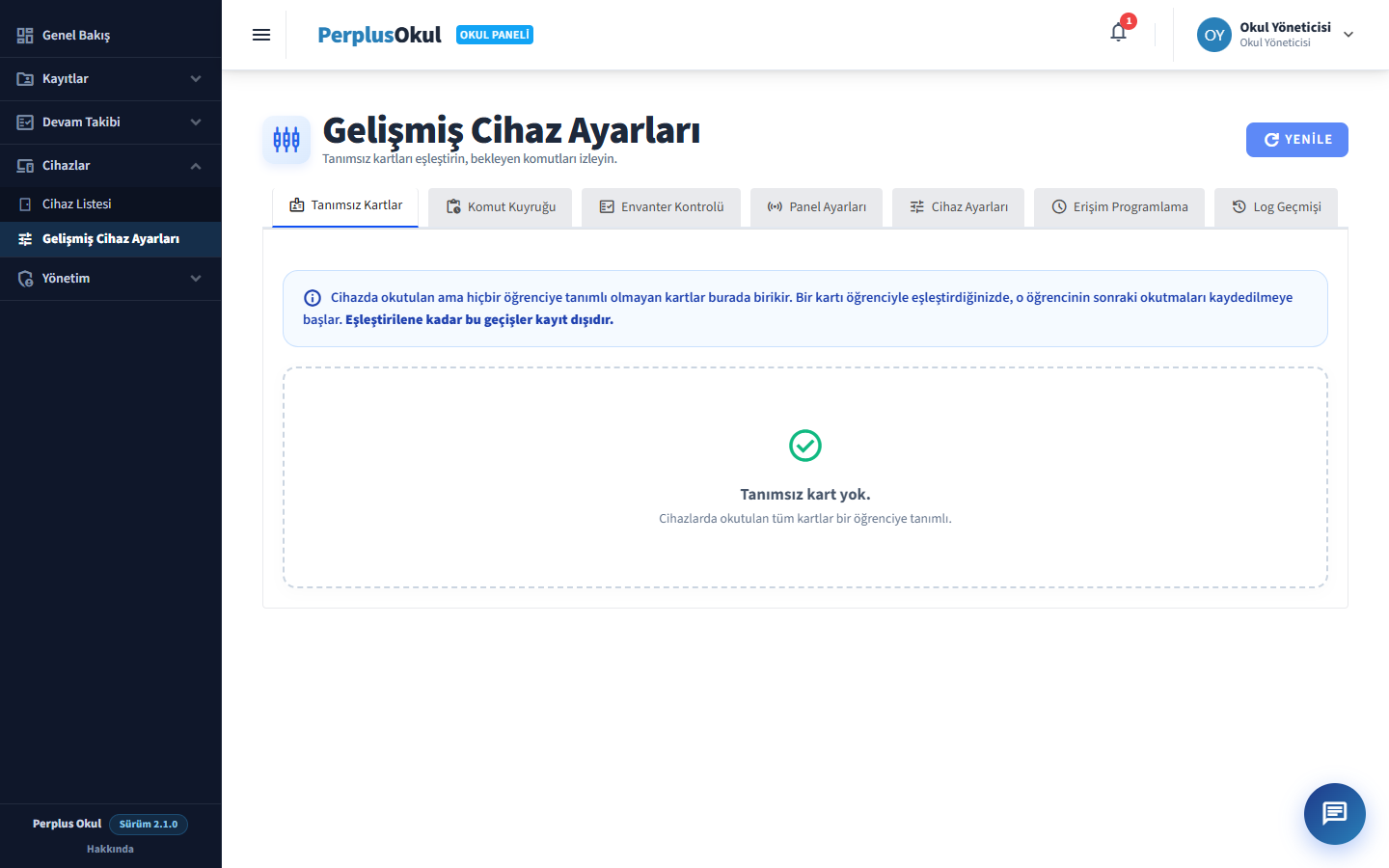 Gelişmiş Cihaz Ayarları ekranı