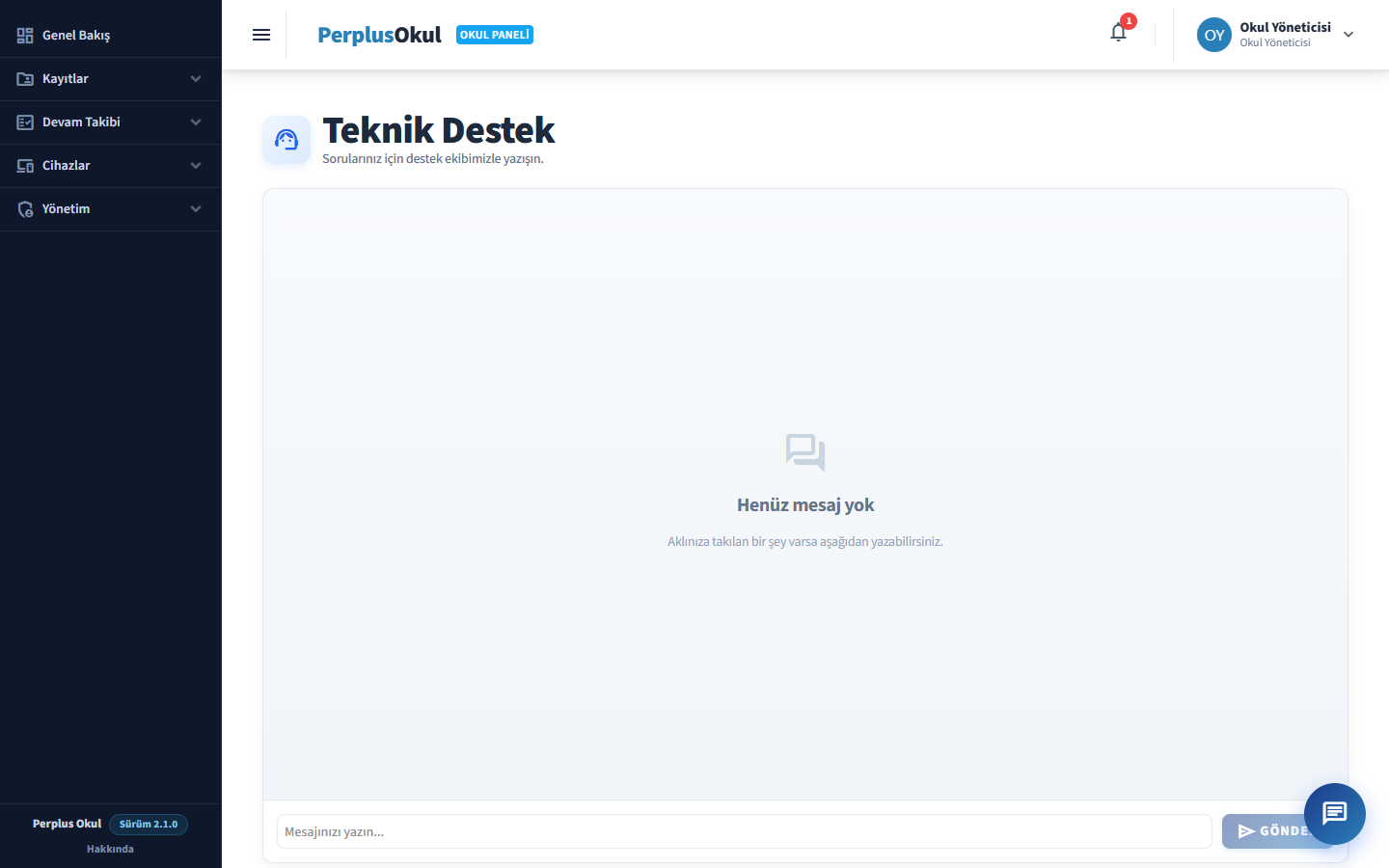 Teknik Destek ekranı